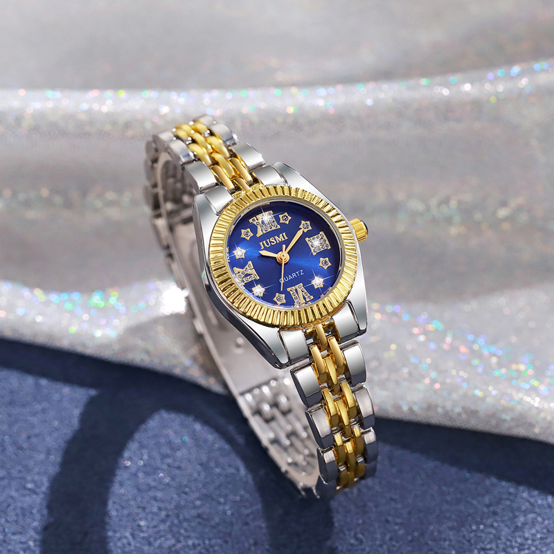 MD-S01264 2025 New diamond-inlaid surface steel band quartz watch Round crystal