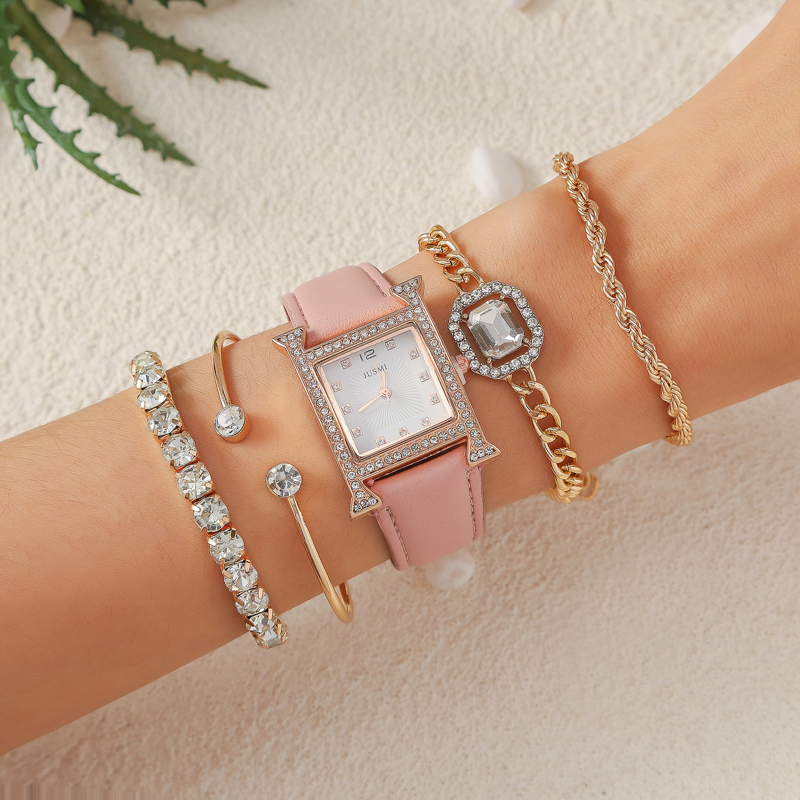 MD-S01329 Women’s fashion ins square diamond set digital leather belt quartz wat